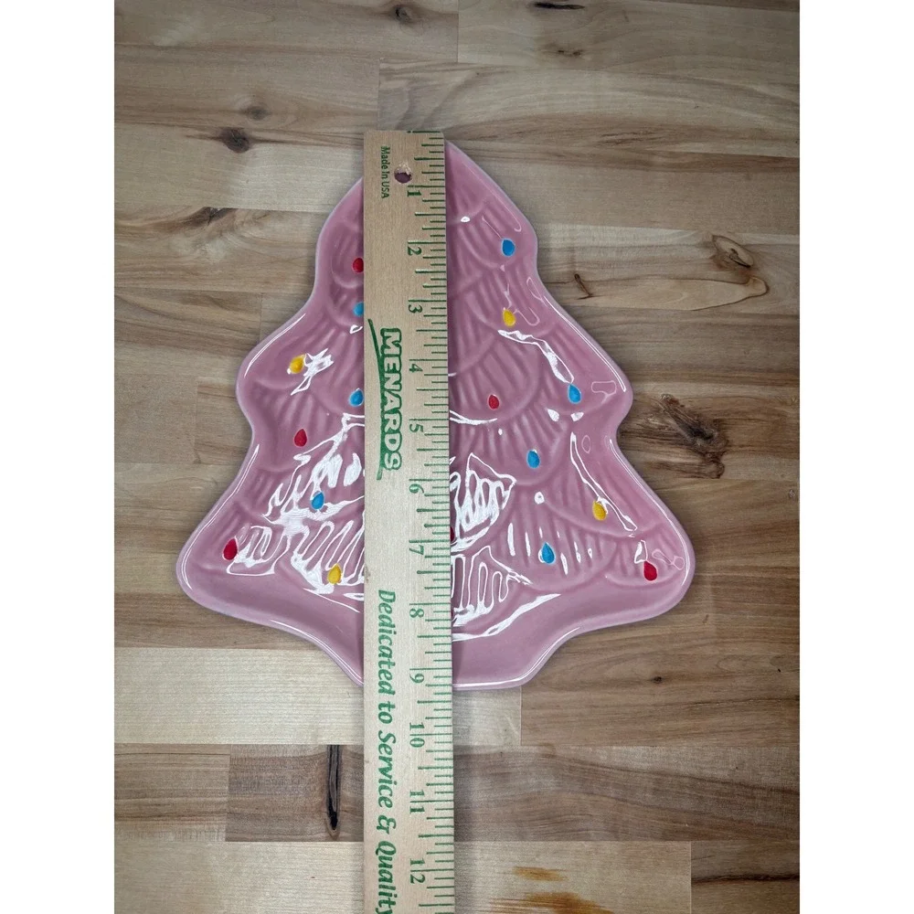 Merry Moments Pink Ceramic Christmas Tree Holiday Plate Stoneware Festive Decor